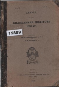 Image of Annals of the Bhandarkar Institute Volume VIII; Annal Bhandarkar Institute Volume VIII