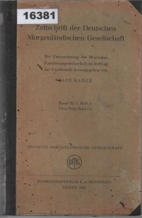 Image of Zeitschrift der Deutschen Morgenländischen Gesellschaft; Jurnal Masyarakat Oriental Jerman