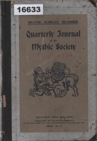 Image of The Quarterly Journal of the Mythic Society: New Series, Index to Vol. XXV (1934-35); Jurnal Triwulanan Masyarakat Mythic: Seri Baru, Indeks Vol. XXV (1934-35)