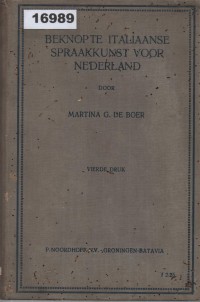 Image of Beknopte Italiaansche Spraakkunst voor Nederland ; Tata Bahasa Italia Singkat untuk Belanda