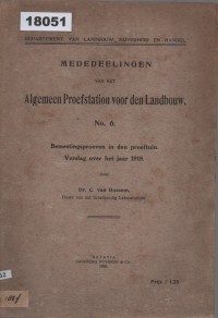 Image of Mededeelingen van het Algemeen Proefstation voor den Landbouw No. 6: Bemestingsproeven in den Proeftuin. Verslag over het jaar 1919; Laporan dari Stasiun Percobaan Umum untuk Pertanian No. 6: Percobaan Pemupukan di Kebun Percobaan. Laporan Tahun 1919.