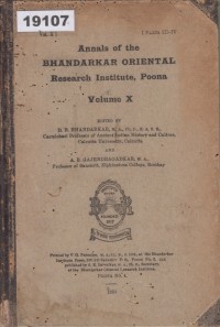 Image of Annals of the Bhandarkar Oriental Research Institute, Poona; Catatan Institut Penelitian Oriental Bhandarkar, Poona