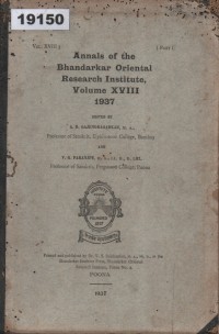Image of Annals of the Bhandarkar Oriental Research Institute, Volume XVIII; Catatan Institut Penelitian Oriental Bhandarkar, Volume XVIII