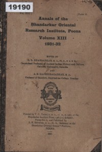 Image of Annals of the Bhandarkar Oriental Research Institute, Poona, Volume XIII, 1931-32; Catatan Institut Penelitian Oriental Bhandarkar, Poona, Volume XIII, 1931-32